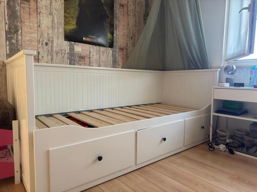 Hemnes bed met lades, Ophalen, Wit, Twijfelaar, 200 cm