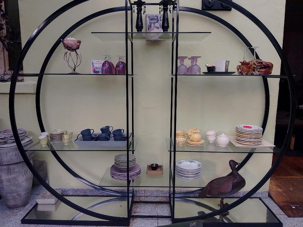 groot rond vintage wandrek of wandkast, Ophalen, Met plank(en), Gebruikt, Glas