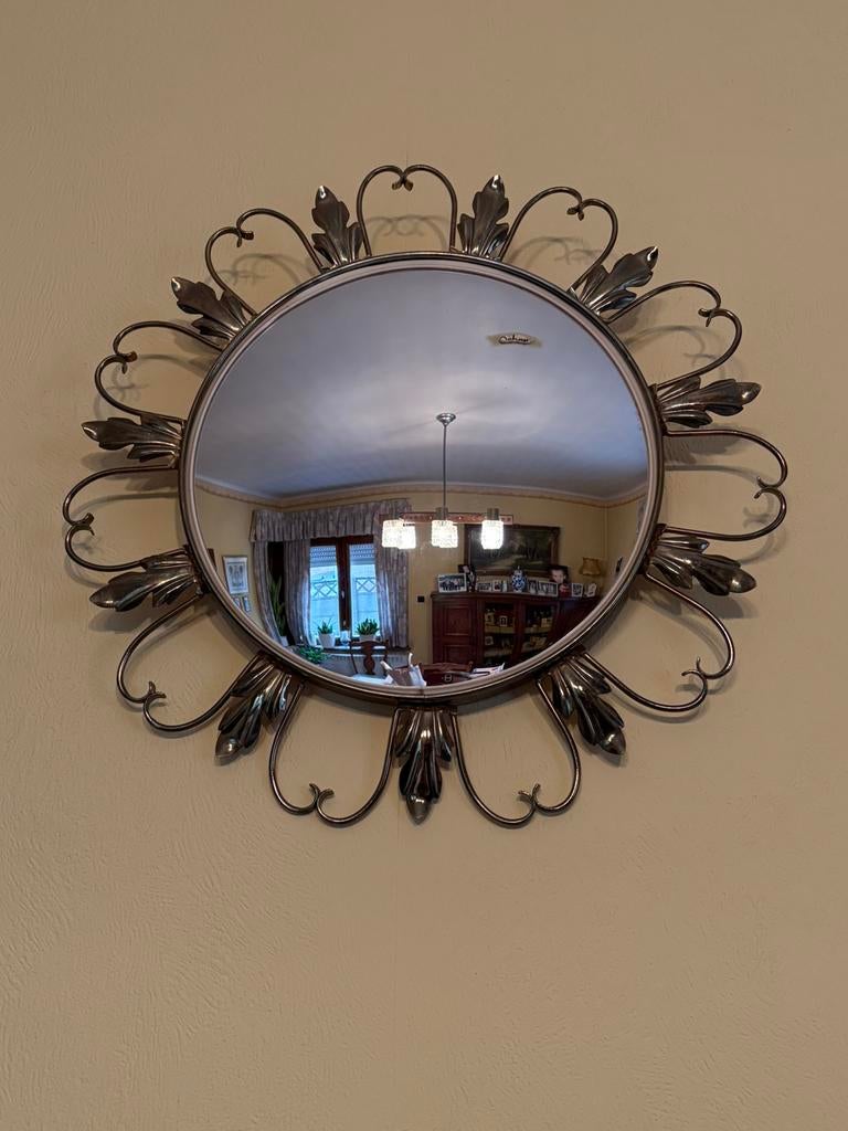 Deknudt zonnespiegel jaren ’50–’60 – mid-century – Ø 46, Antiquités & Art, Antiquités | Miroirs, Enlèvement