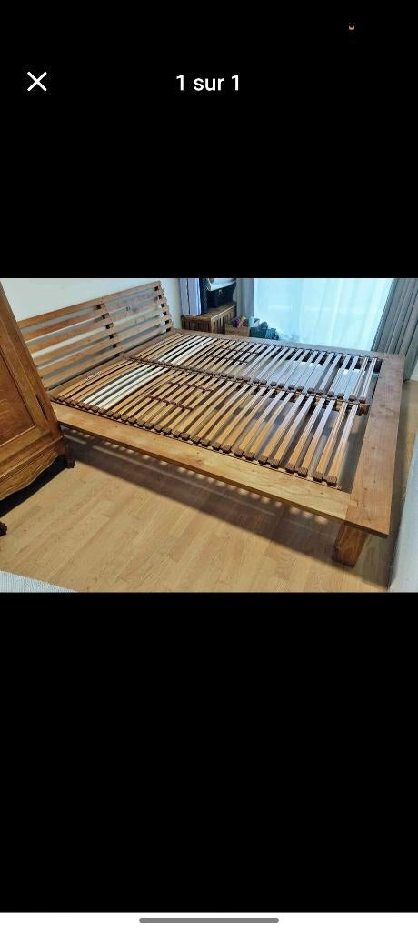 Lit en teck massif, Comme neuf, Brun, Enlèvement, 200 cm