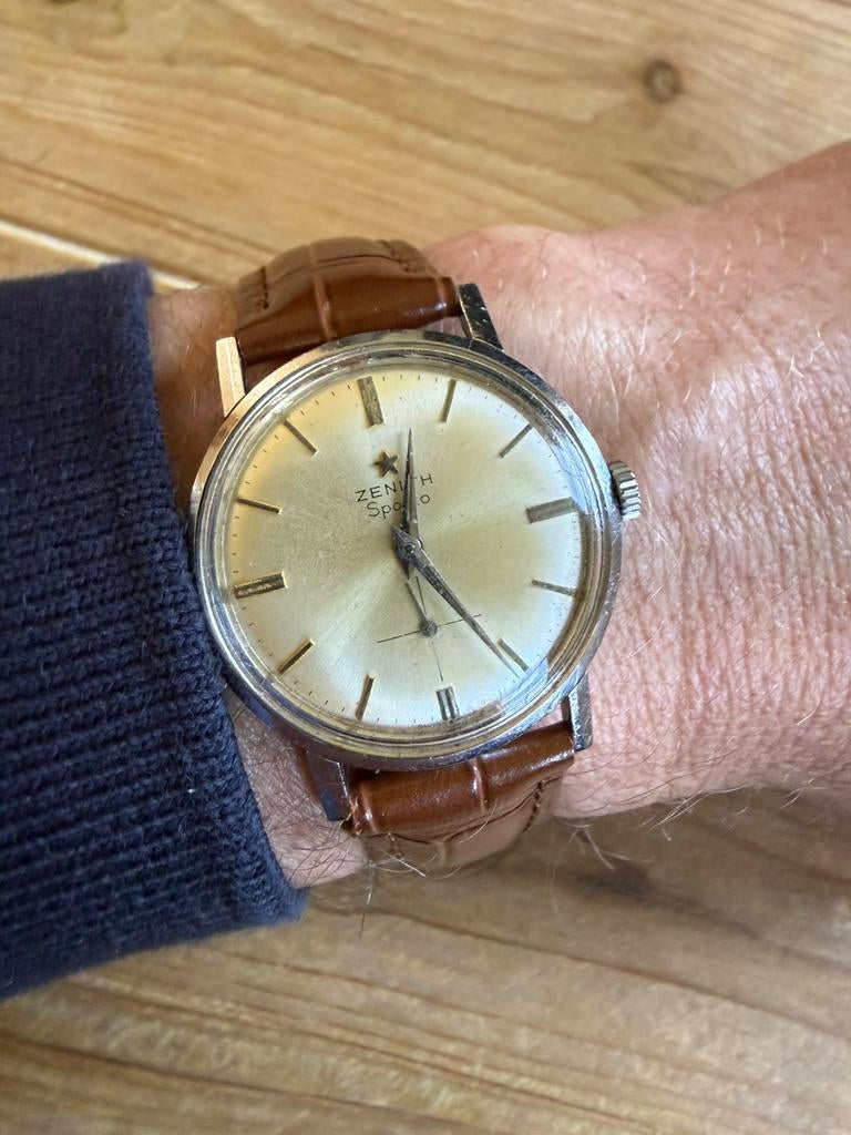 Montre Zenith Sporto - fonctionne très bien, Enlèvement, Utilisé, Acier, Cuir