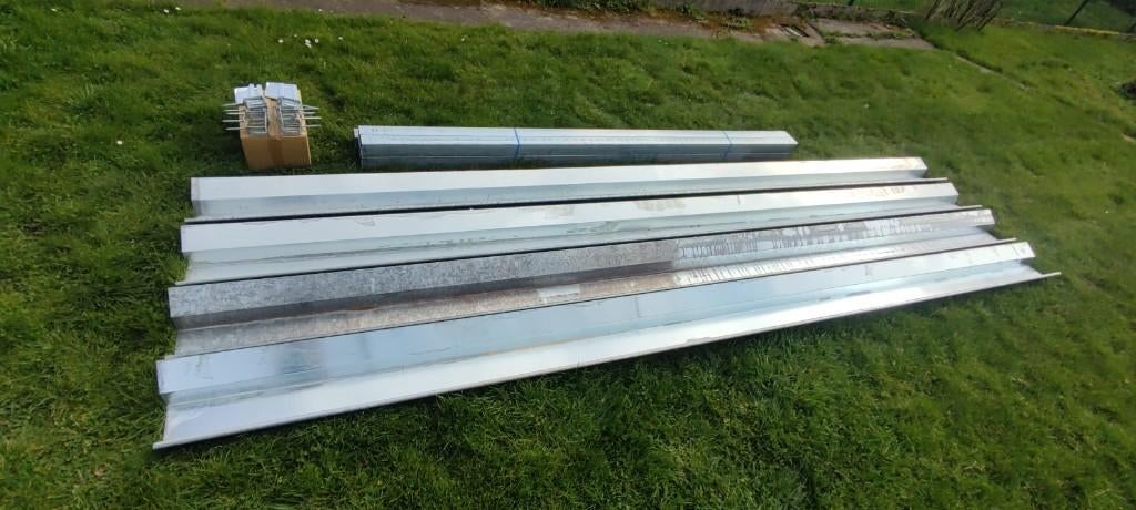 Zinken dakgoot + regenpijp set – 20m goot + 80x80 buizen, Ophalen, 6 meter of meer, Nieuw, Zink