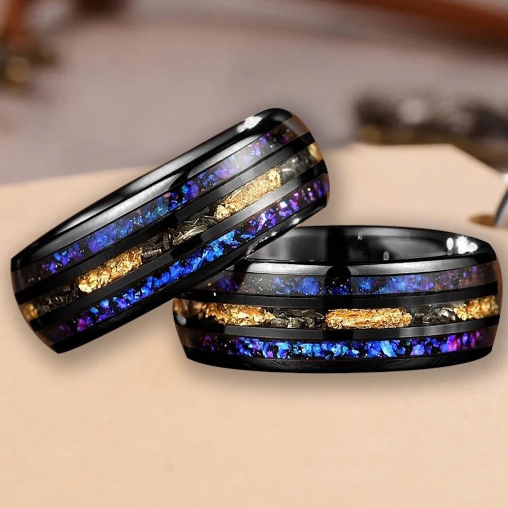 Trouwringen wolfraam - Nicole - Ingelegd met kleurrijk opaal, Bijoux, Sacs & Beauté, Bagues, Neuf, Femme ou Homme, Autres couleurs