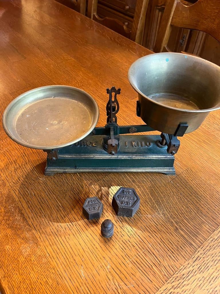 Antieke weegschaal + gewichtjes, Antiek en Kunst, Ophalen