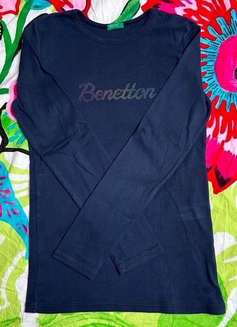 Donkerblauwe longsleeve van Benetton – 13-14 jaar, Meisje, Ophalen of Verzenden, Zo goed als nieuw, Shirt of Longsleeve