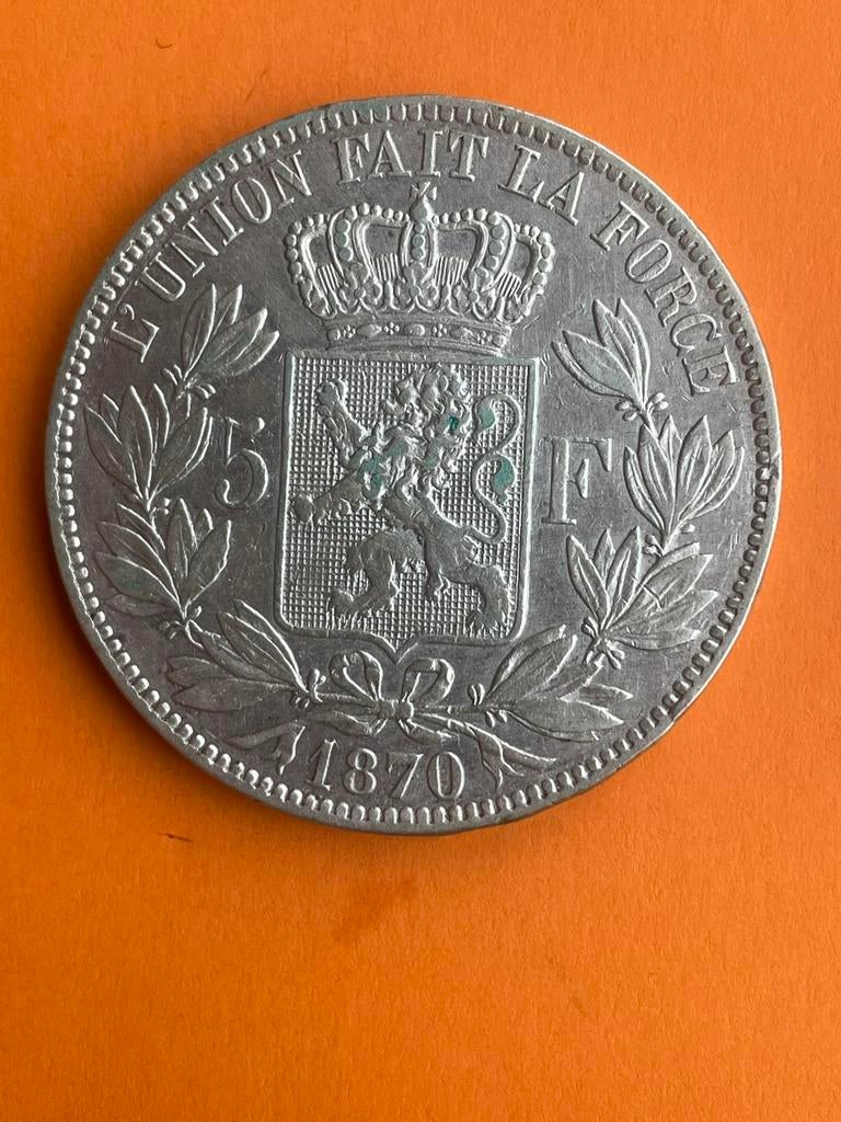 1870 - 5 francs- Leopold II, Postzegels en Munten, Ophalen of Verzenden, Zilver