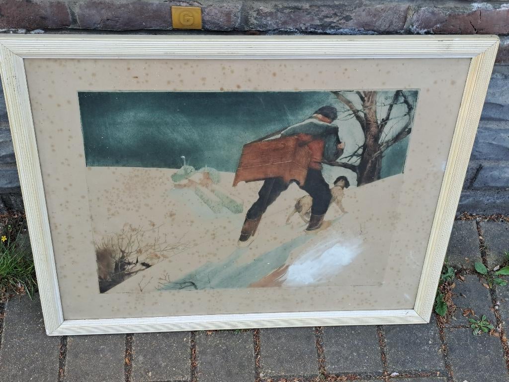 gravure rehausse de maurice langaskens, Antiquités & Art, Enlèvement ou Envoi, Gravure