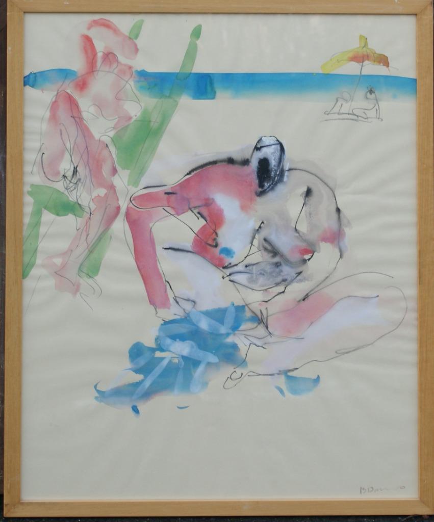 Bernard Damiano (1926-2000): Op het strand (53 x 68 cm), Antiquités & Art, Art | Peinture | Classique, Enlèvement ou Envoi
