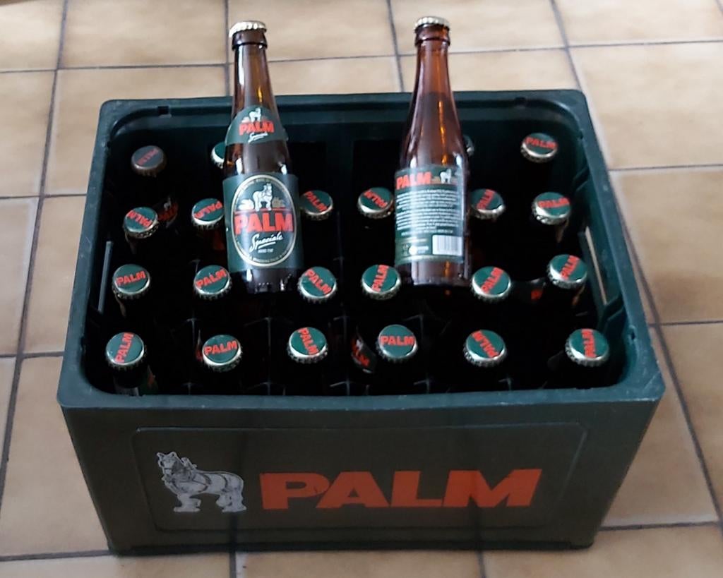 Palm oude bierbak met 24 lege flessen, Verzamelen, Biermerken, Ophalen of Verzenden, Zo goed als nieuw, Flesje(s), Palm
