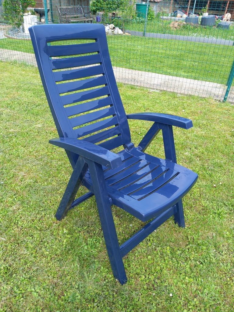 2 Chaises Hautes de Jardin Inclinables + Coussins Longs -, Jardin & Terrasse, Enlèvement, Comme neuf, Plastique