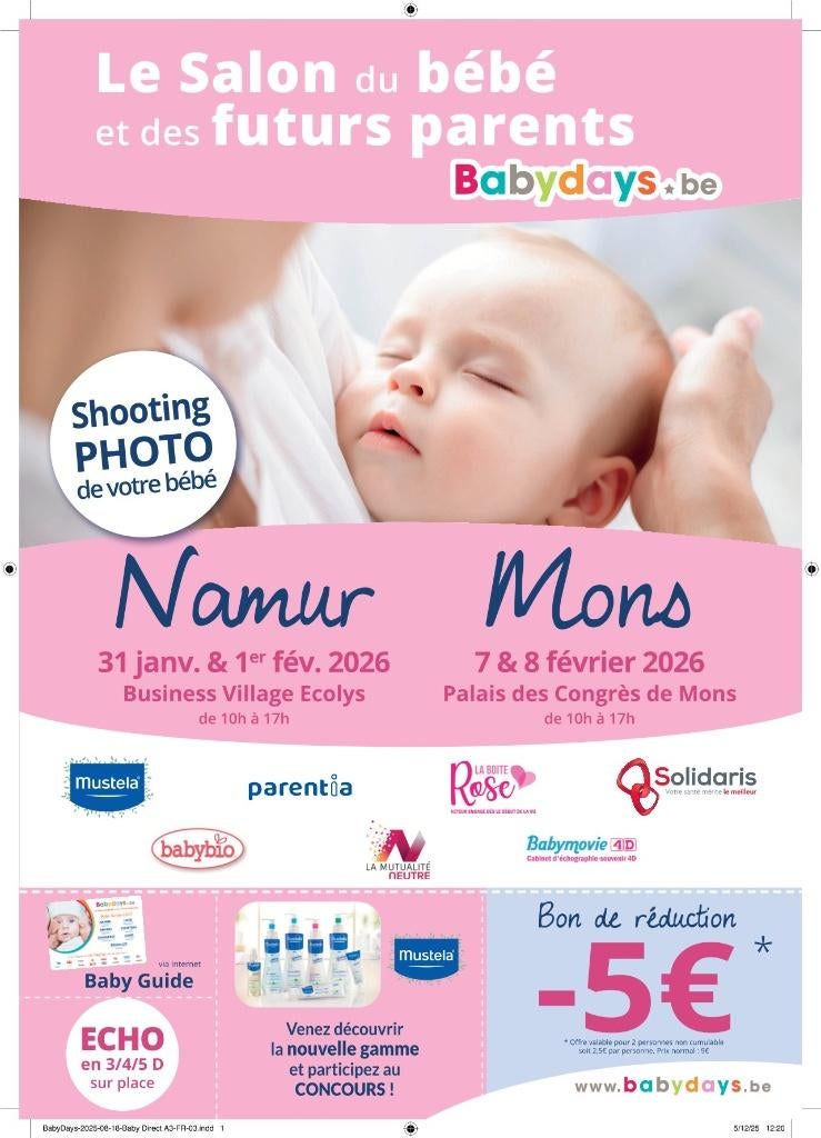 Babydays Namur 31/01/2026 et 01/02/2026, Enfants & Bébés, Neuf, Autres marques, Tige de poussée réglable, Enlèvement