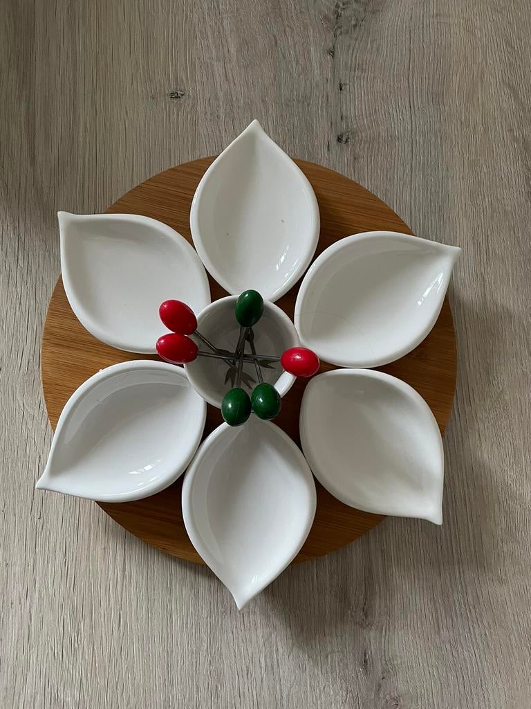 Plateau apéritif complet en bois et céramique, Neuf, Céramique, Enlèvement, Uni