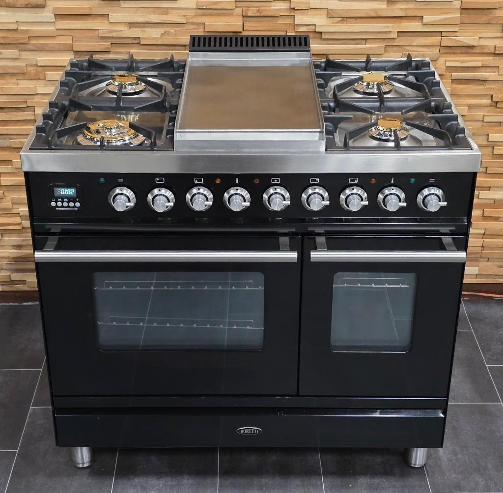 🔥Poêle Boretti de luxe 90 cm noir brillant + 2 fours en ac, Electroménager, Gaz, Classe énergétique A ou plus économe, Enlèvement ou Envoi