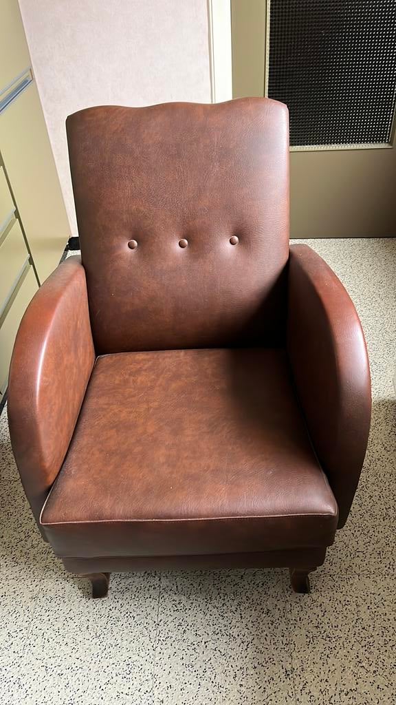 Club zetel  gevlamd donker bruin, Ophalen, Gebruikt, Minder dan 75 cm, Leer