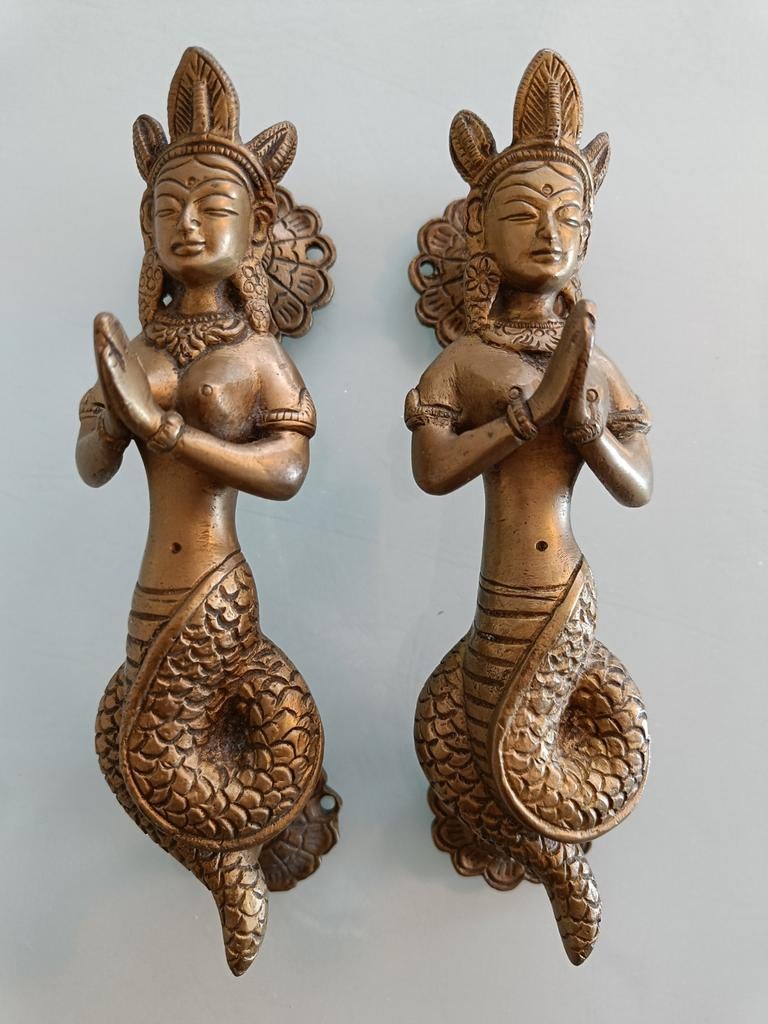 Paire de poignées de porte orientales en laiton/bronze., Enlèvement ou Envoi, Bronze