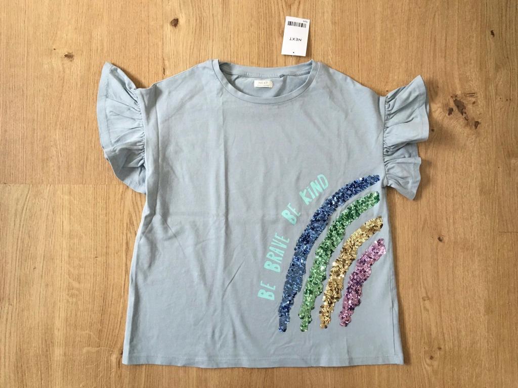 NEXT, (licht) blauwe t-shirt regenboog 152, Meisje, Nieuw, Ophalen of Verzenden, Shirt of Longsleeve