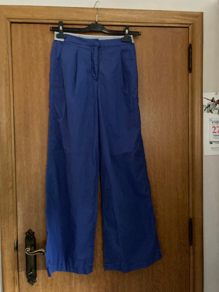 Blauwe lange broek met brede pijpen, CKS, small, Kleding | Dames, Blauw, Ophalen of Verzenden, Zo goed als nieuw, Maat 36 (S)