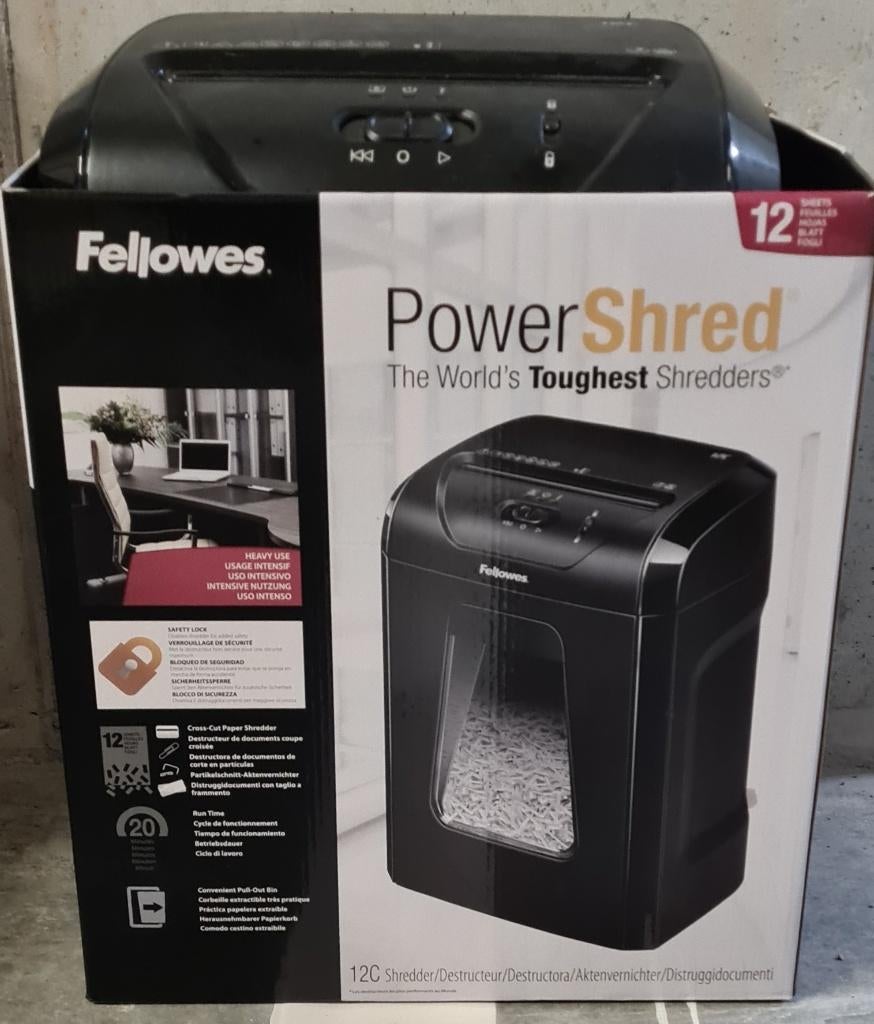 Broyeur Powershred 12C de Fellowes, Divers, Accessoires de bureau, Comme neuf, Enlèvement