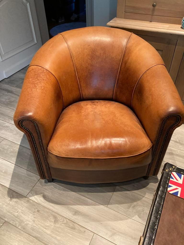 Schapenleder club zetel joris, Huis en Inrichting, Fauteuils, Ophalen, Gebruikt