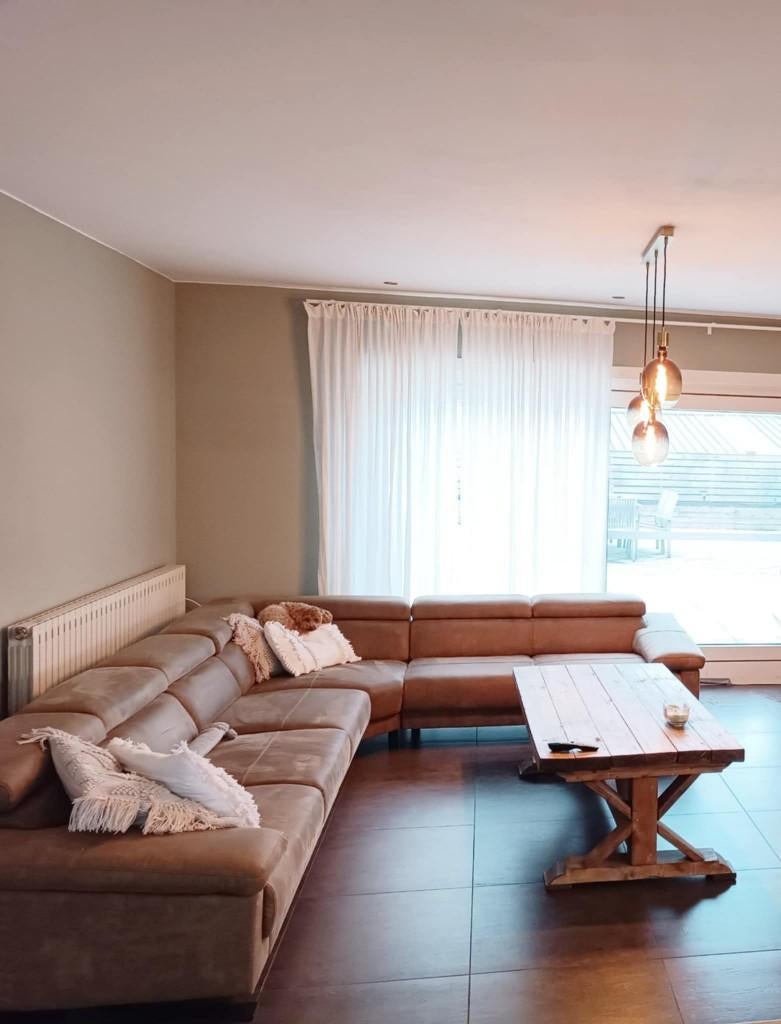 Groot cognac hoeksalon, Huis en Inrichting, Zetels | Complete zithoeken, Zo goed als nieuw, Ophalen