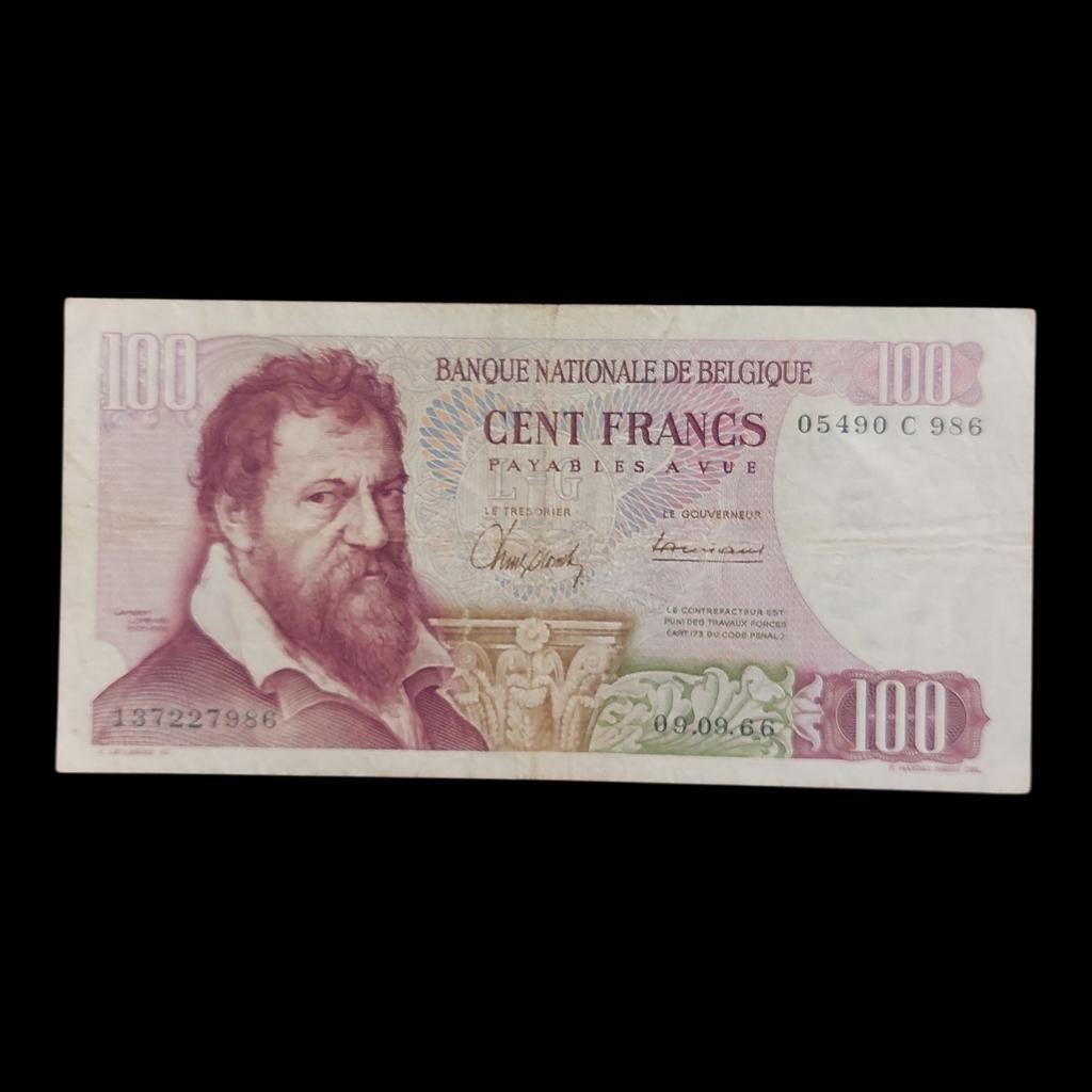 Billet de banque / Belgique / 100 Francs / 1966, Timbres & Monnaies, Billets de banque | Belgique, Enlèvement ou Envoi, Billets en vrac
