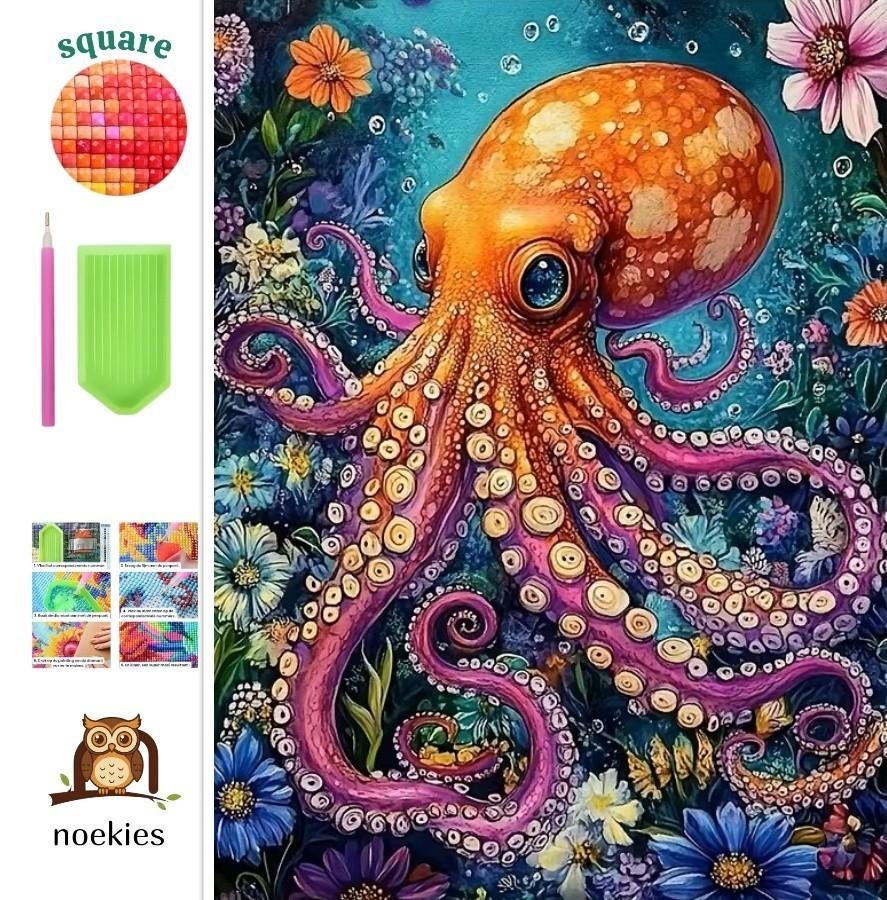 Pieuvre à peindre au diamant n 30 50x40cm (carrée), Hobby & Loisirs créatifs, Neuf, Multicolore, Autocollant, Autres matériaux