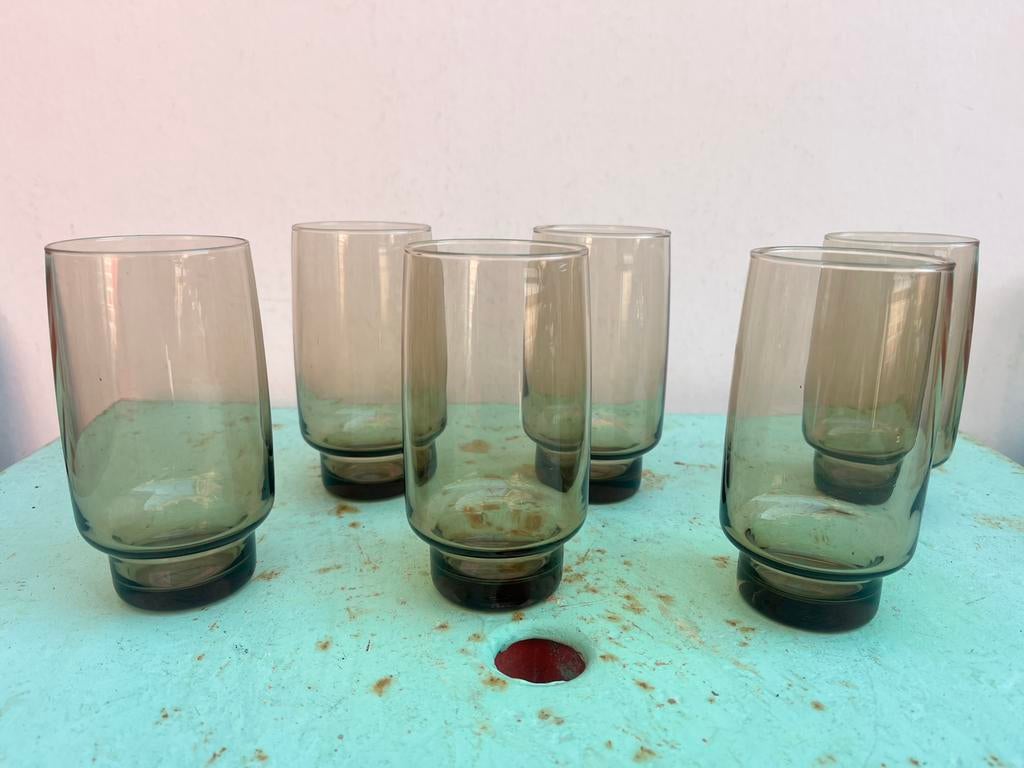 6 verres fumé vintage Luminarc pour BP - modèle haut, Maison & Meubles, Verre ou Verres, Enlèvement ou Envoi, Verre, Autres styles