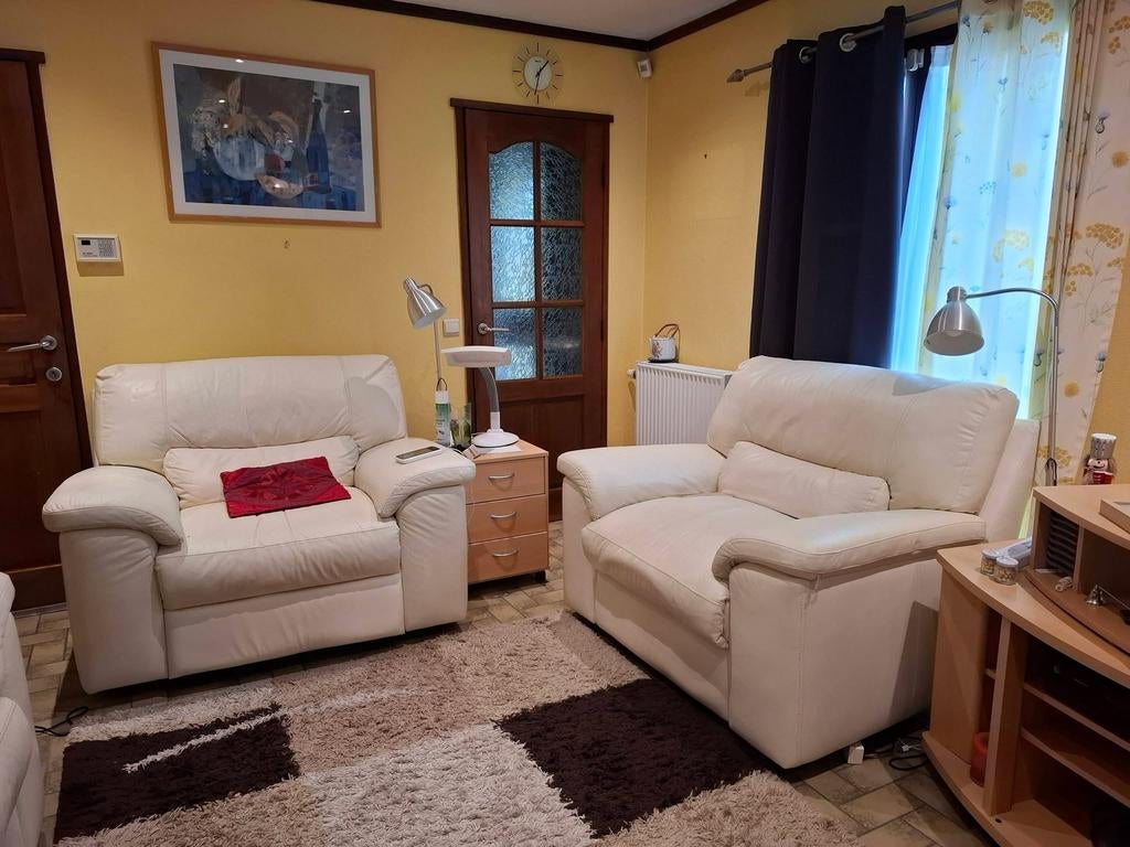 Salon en cuir blanc Château d’Ax - 2 fauteuils + 1 divan, Enlèvement, Utilisé, Cuir