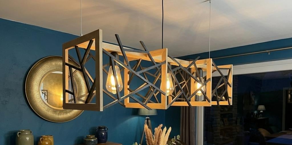 Magnifique Luminaire Suspendu 1 m en Chêne Massif – Design G, Maison & Meubles, Lampes | Suspensions, Neuf, Bois, Contemporain