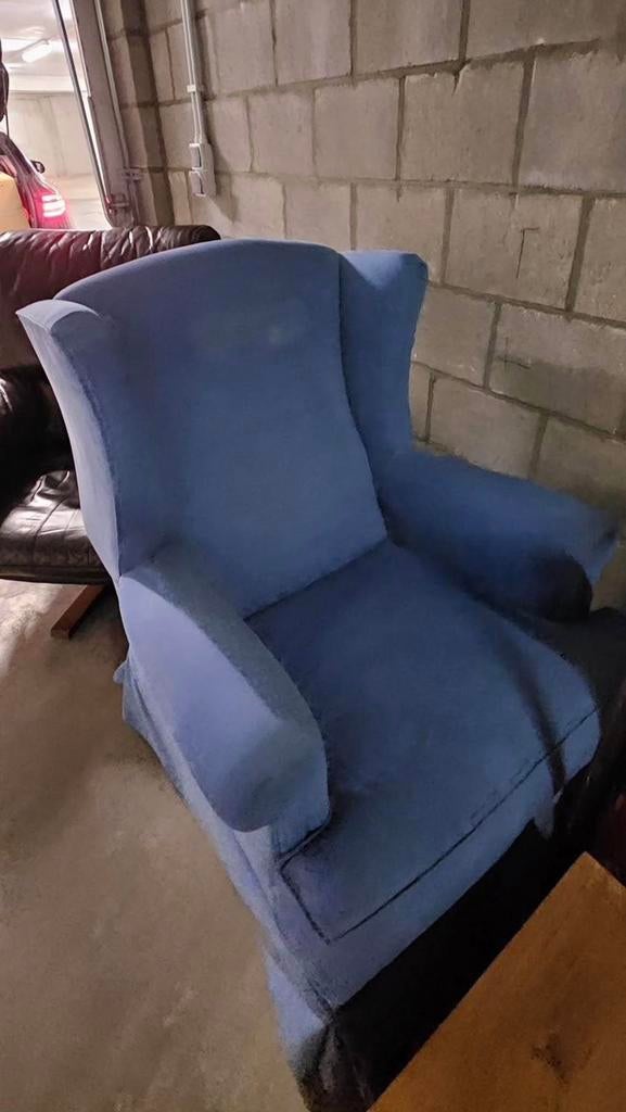 Blauwe fauteuil - eenzit, Huis en Inrichting, Fauteuils, Ophalen, Gebruikt, Minder dan 75 cm, Stof