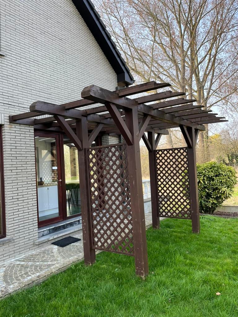 Houten pergola / terrasoverkapping – massief hout, Enlèvement, Comme neuf