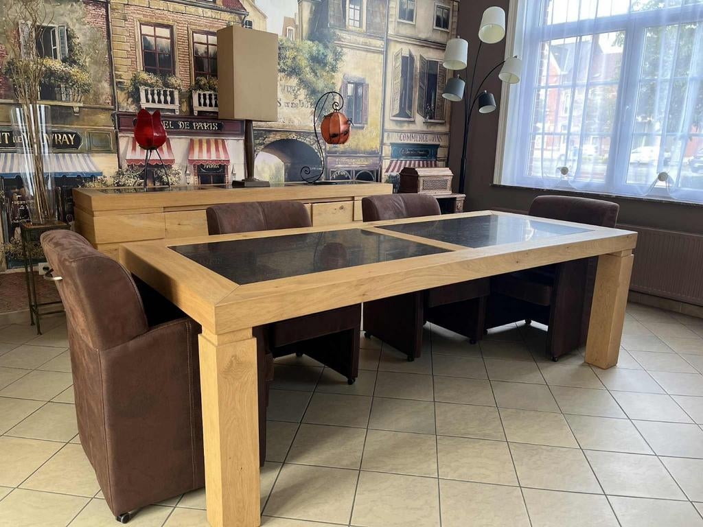 Rechthoekige tafellamp met inleg van massief eikenhout en ma, Ophalen, Eikenhout, 200 cm of meer, 50 tot 100 cm