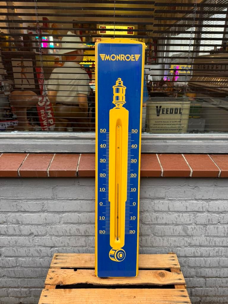 Monroe Schokbrekers reclame thermometer, Ophalen, Gebruikt, Reclamebord