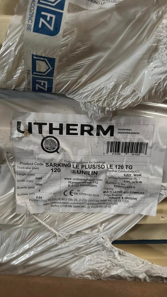 Isolation sarking 120mm uthermroof, Bricolage & Construction, Isolation de toiture, 8 à 12 cm, Enlèvement, Mousse rigide (PIR)
