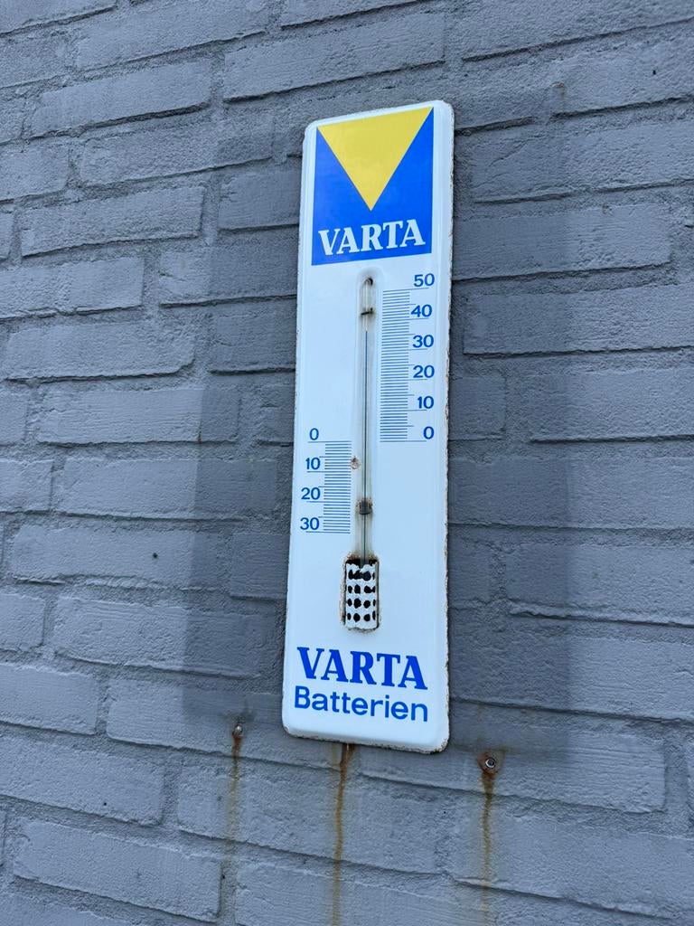VARTA emaille reclamebord, Ophalen of Verzenden, Gebruikt, Reclamebord