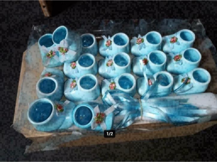 Nieuwe decoratie doopsuiker , lege blauwe schoentjes, Enlèvement ou Envoi, Comme neuf, Cadeau d'accouchement
