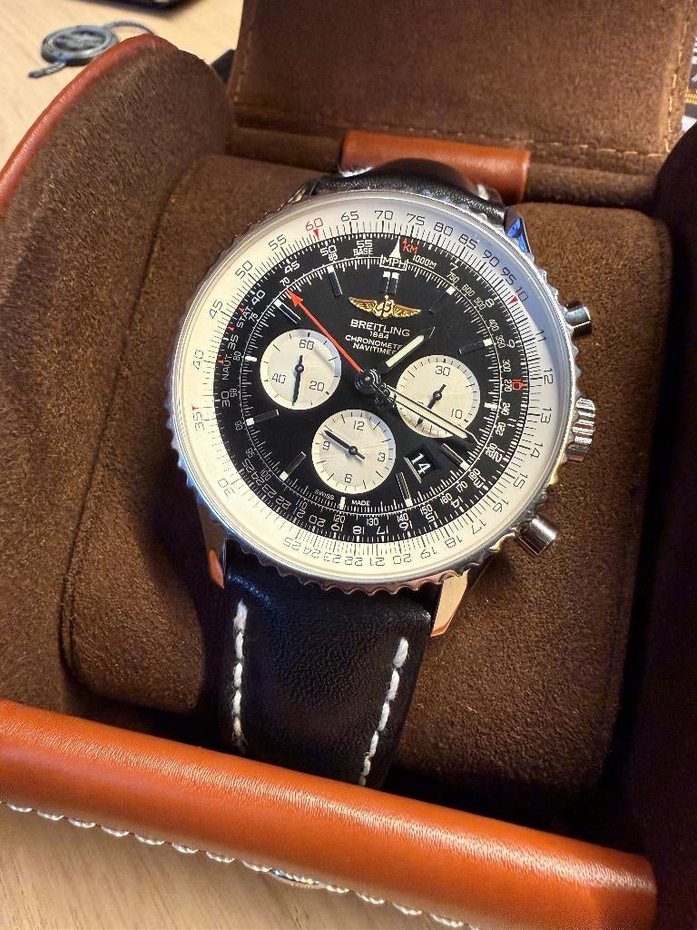 Breitling Navitimer 01 46mm - Complete set (Als nieuw!), Ophalen, Leer, Staal, Breitling