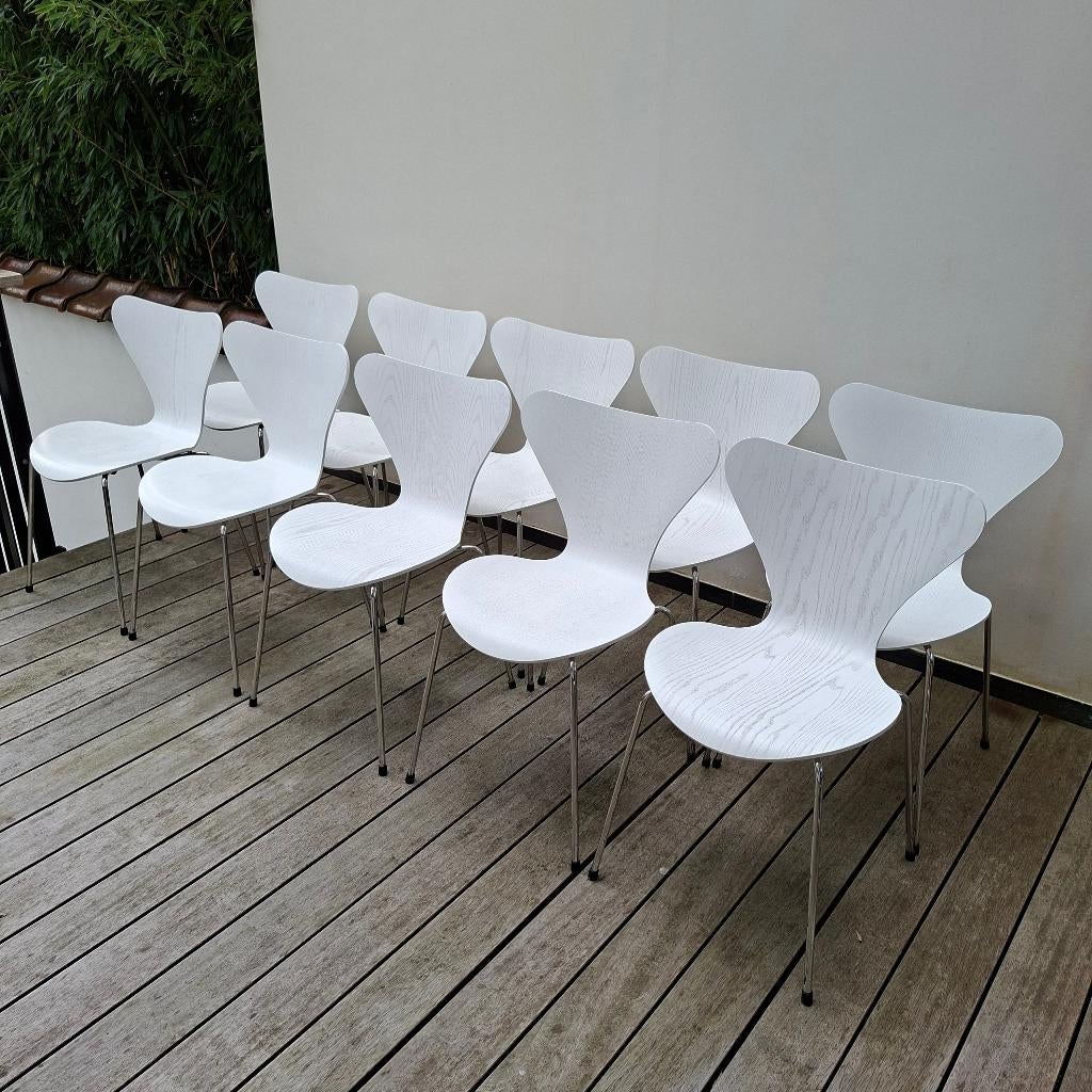10 chaises Série 7 Arne Jacobsen Fritz Hansen blanc veiné, Enlèvement