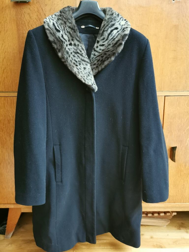 Winterjas in wol met afneembare imitatie bontkraag maat 42., Kleding | Dames, Your sixth sense, Zwart, Maat 42/44 (L), Ophalen of Verzenden