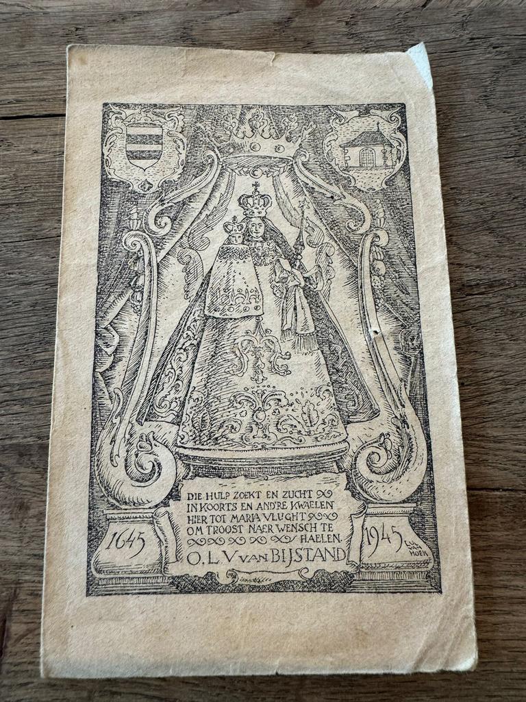 Carte de prière OLV Van Bijstand Kapel Diest 1945, Enlèvement ou Envoi, Image pieuse