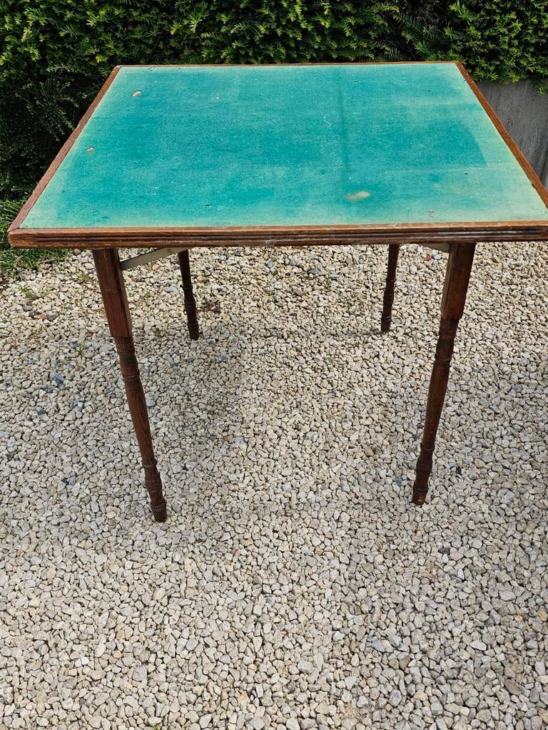 Antieke opklapbare bridgetafel met vilten speelblad, Ophalen