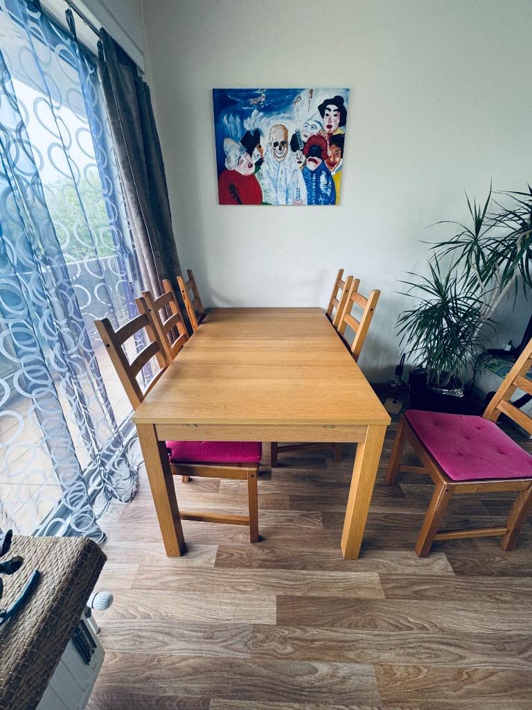 Table extensible avec 6 chaises, Ophalen, Gebruikt, 100 tot 150 cm, Eikenhout