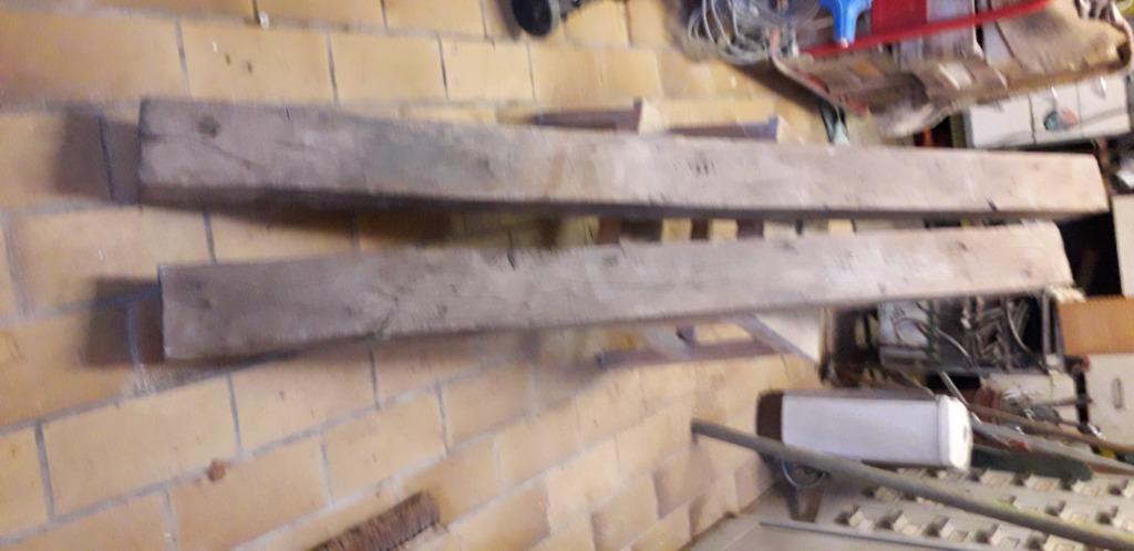 2 Anciennes poutres en chêne, Bricolage & Construction, Bois & Planches, 50 mm ou plus, Moins de 200 cm, Chêne, Enlèvement