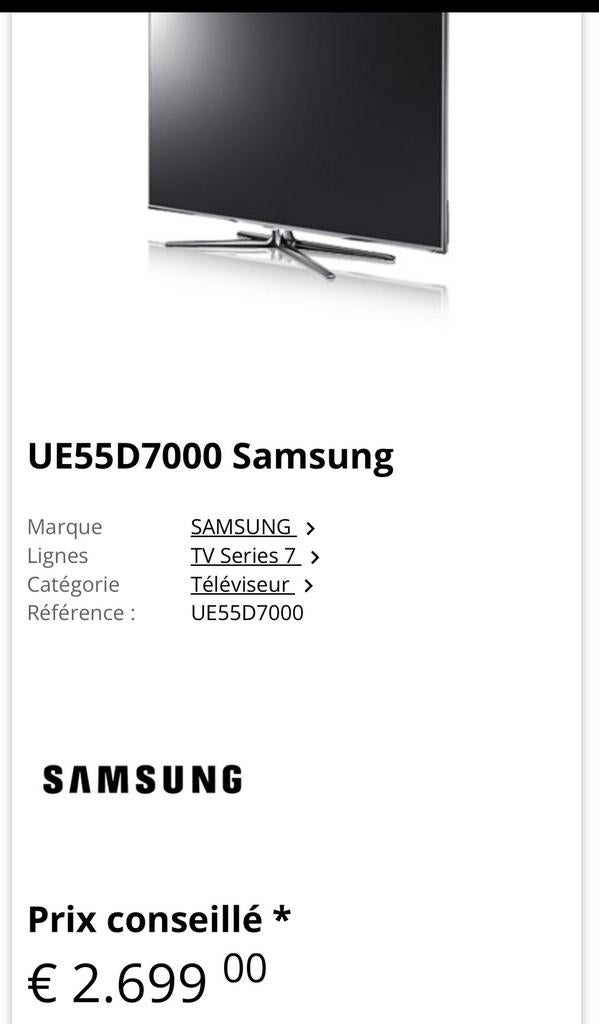 TV SAMSUNG 3D. UE55D7000 (plus de pied disponible), TV, Hi-fi & Vidéo, Télévisions, Enlèvement, Comme neuf, Samsung
