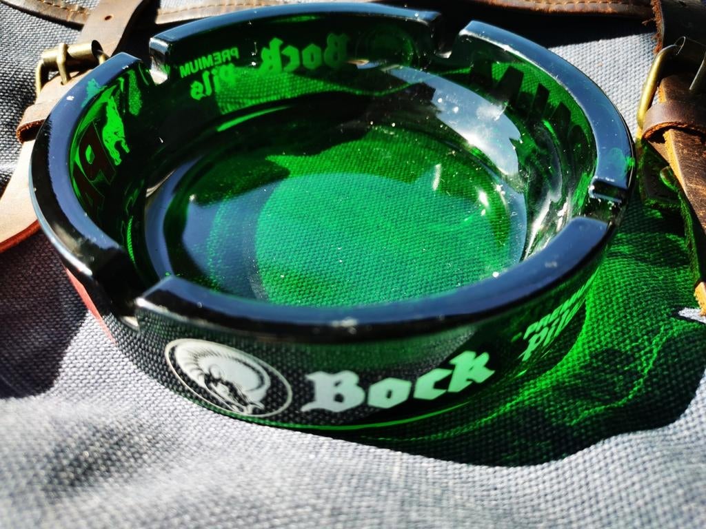 Palm - Bock premium pils, groen gebrand glas asbak, Ophalen of Verzenden, Zo goed als nieuw, Glas of Glazen, Palm