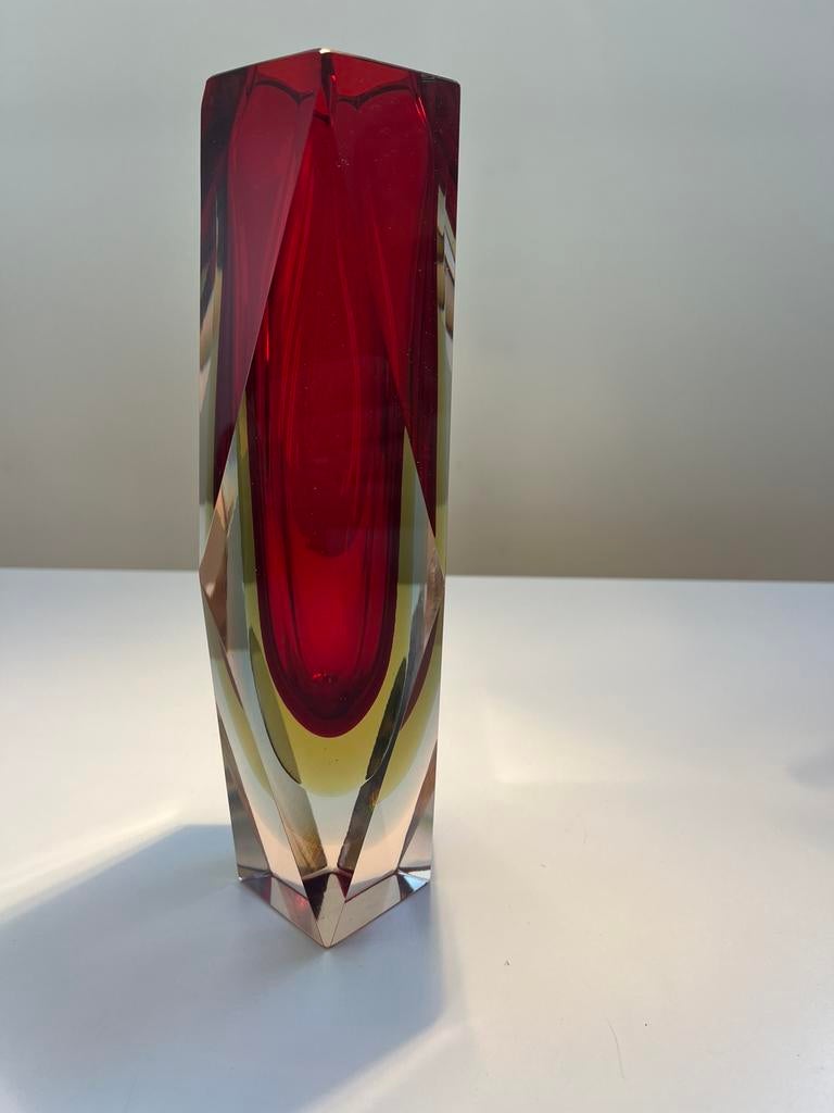 Flavio Poli Sommerso Italian Murano glass red orange vase, Enlèvement ou Envoi