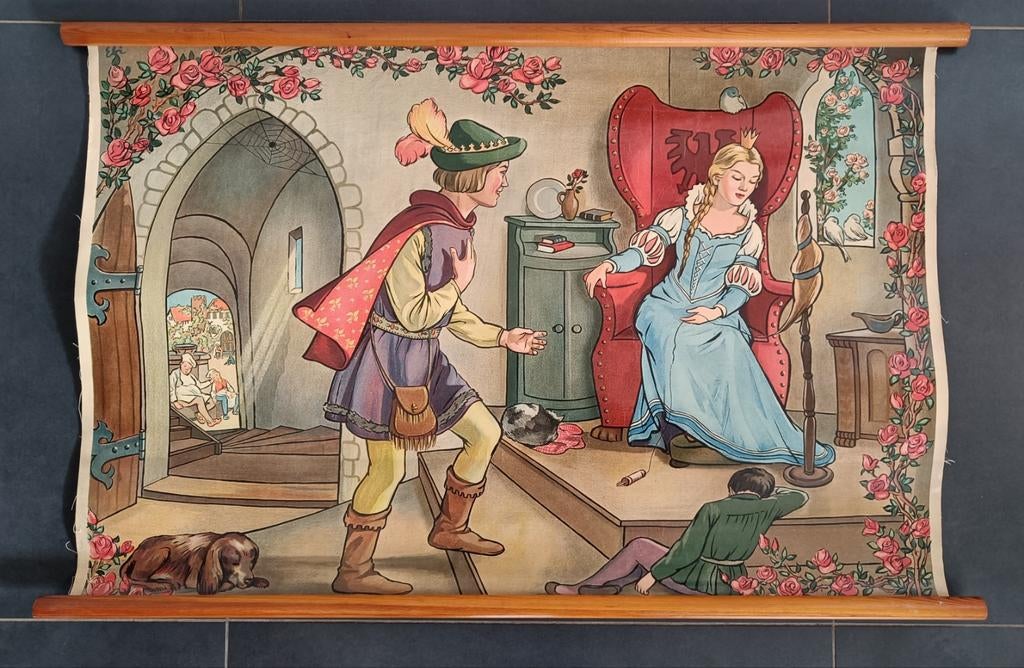 Ancienne affiche scolaire de la Belle au bois dormant., Enlèvement ou Envoi, Autres thèmes