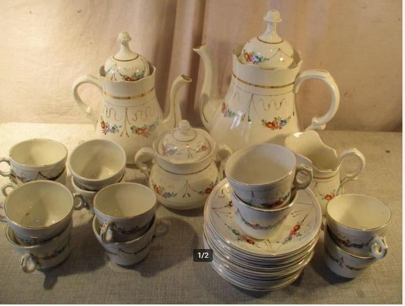 Mooi Oud 28delig Thee- en Koffieservies, Antiek en Kunst, Ophalen of Verzenden