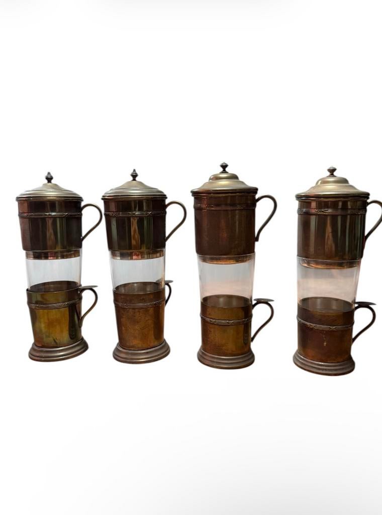 Set van 4 antieke koffiefilters en glashouders, Huis en Inrichting, Glas of Glazen, Gebruikt, Ophalen of Verzenden, Glas