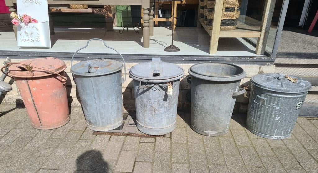 Oude zinken vuilbakken - vuilbak in zink, Antiek en Kunst, Curiosa en Brocante, Ophalen